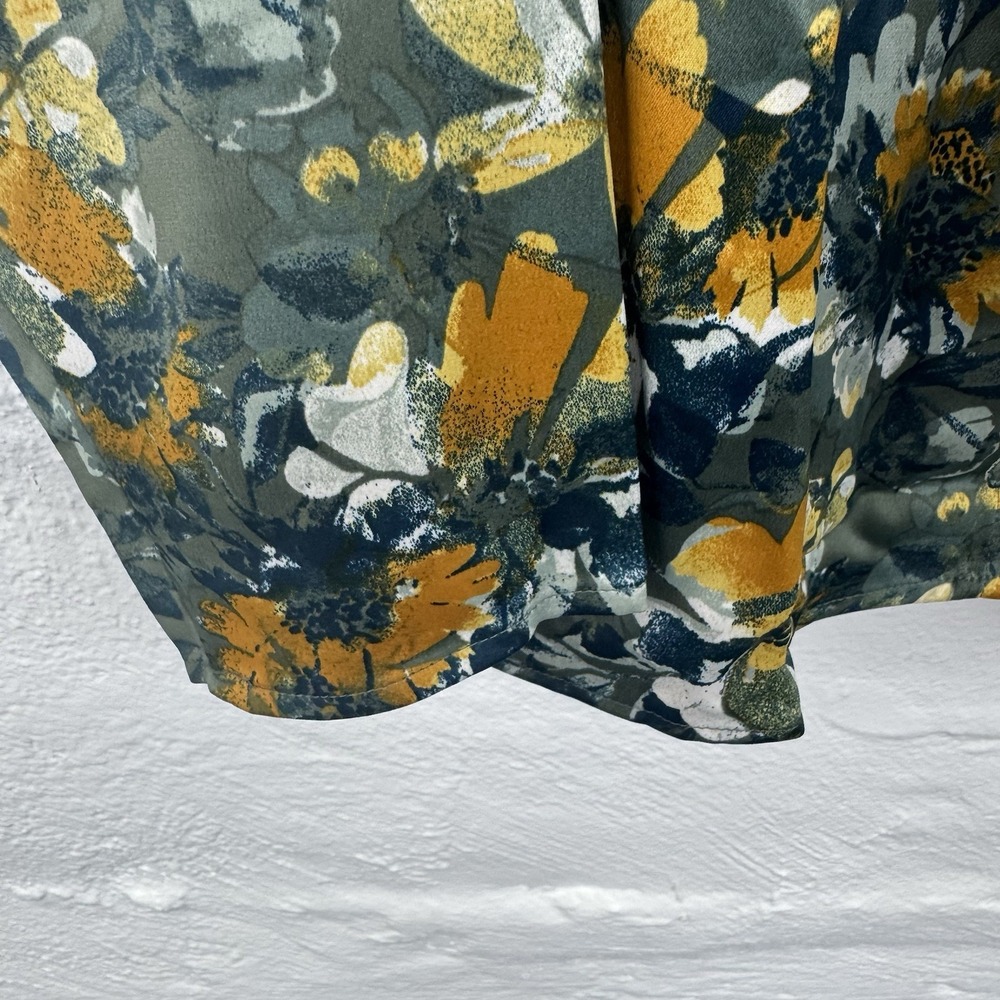 D&Co Denim & Co Size L Shirt Blouse Floral Long Sleeve TieGreen Blue Gold  Flowy - Picture 8 of 9